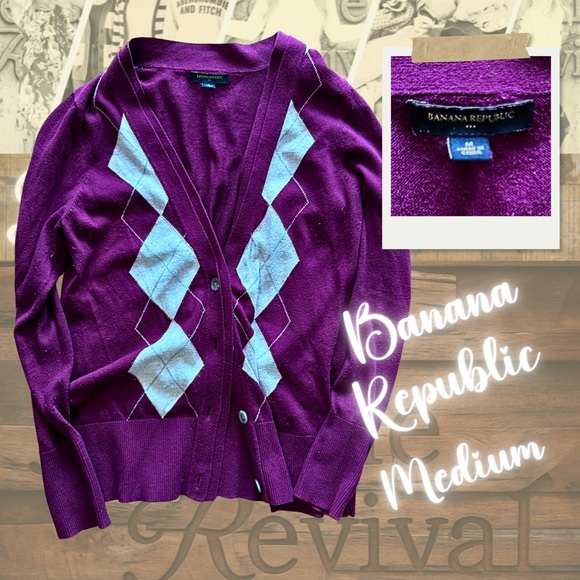 Banana Republic Argyle Button-Front Cardigan – Size Medium - Picture 1 of 1